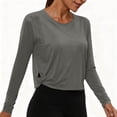 thumbnail image 2 of cfhntfmh Hauts Courts à Manches Longues pour Femmes, Chandails d'Entraînement Athlétiques de Gym, T-Shirt Court à Col Rond, Chandail de Course pour Femmes, 2 of 7