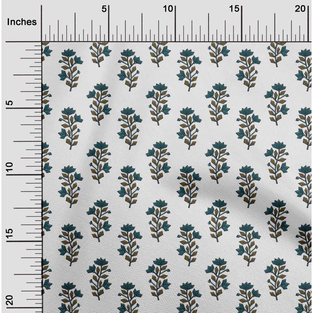 oneOone Polyester Lycra Fabric Leaves & Floral Block Printed Craft Fabric BTY 56 Inch Wide