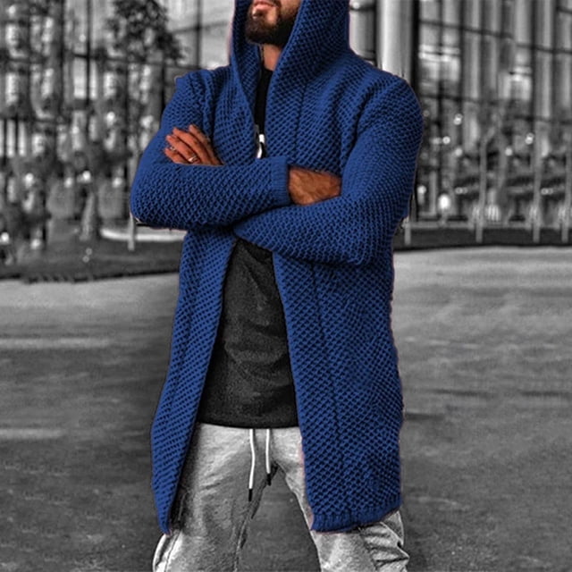 Lekwk Sweater Cardigan for Men Long Sleeve Midi Length Cardigans Casual Loose Plus Size Sweater Jacket Fall Winter Solid Color Warm Sweaters