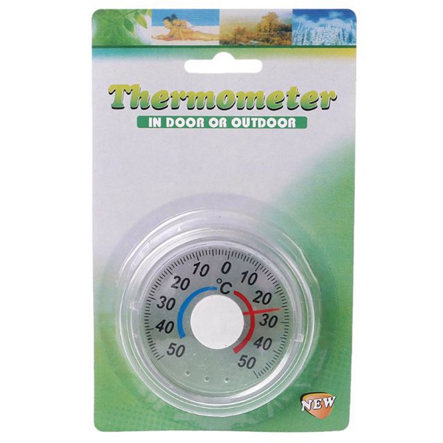 Thermomètre Extérieur à Cadran Rond Adhésif Transparent pour Patio, Mur et Fenêtre, Thermomètre Météo avec design Circulaire, Boîtier en Plastique Transparent et Plage de Température de -50 °C à 50 °C. Doté d'Un Dos Adhésif pour une installation Facile sur Murs, Fenêtres Ou patios. Format Compact de 7,5 cm de Diamètre et 1,8 cm de Hauteur.