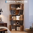 thumbnail image 4 of Space-Saving Tall L-Shaped Corner Bookshelf - 6-Tier Freestanding Metal & Wood Display Rack - Modern Storage Shelf for Living Room or Home Office - Rustic Brown, 62.6" High - Fire Cloud Color, 4 of 7