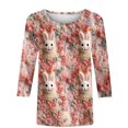 thumbnail image 4 of RKSTN Womens Tops Casual Fashion Cute Easter Bunny Printed 3/4 Sleeve Round Neck Tops Spring Summer 3D Printed Ruched Pullover Blouse Tops, 4 of 5