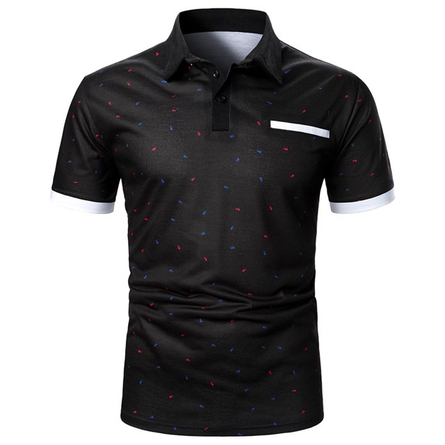 Birdeem Men Casual Button Short Sleeve Patchwork Turndown Pullover T-Shirt Tops