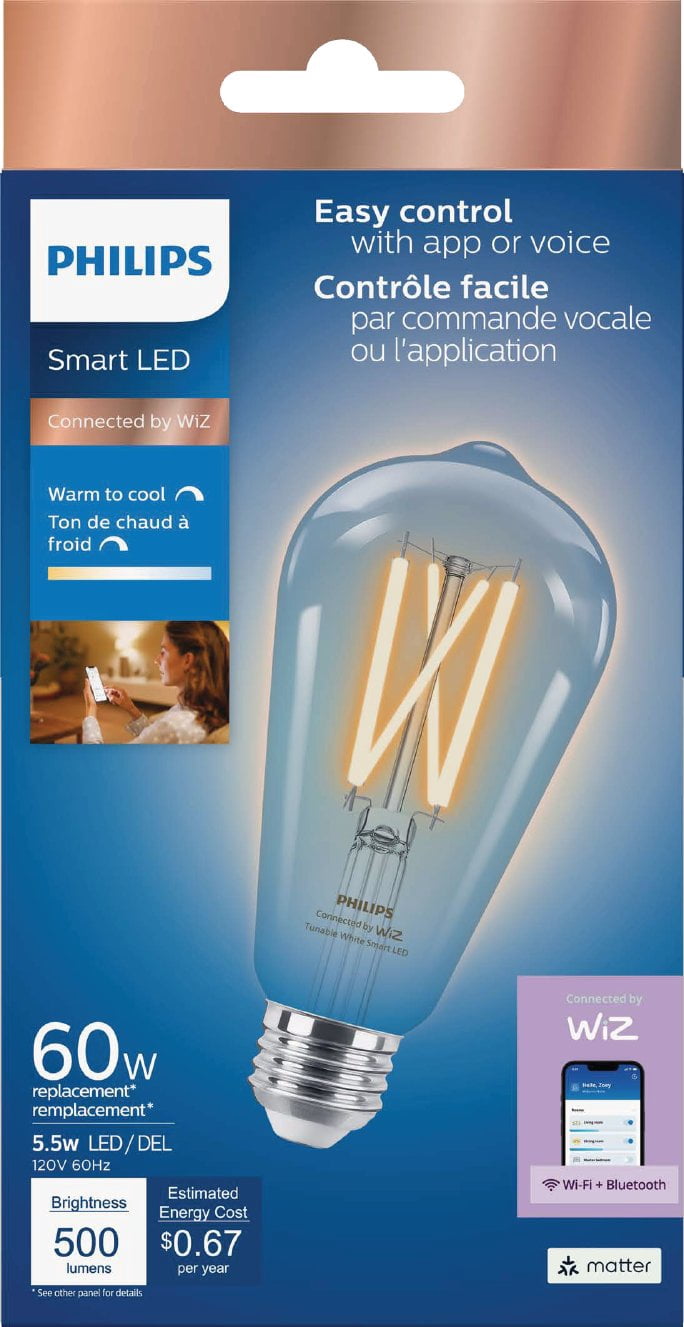 Philips WiZ LED ST19 Full Colour Clear Filament Smart Bulb 1PK
