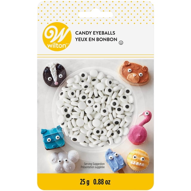 WILTON MIN EYBL BLSTR 25 g Boules d'Oeil en Bonbon dans un Contenant Transparent sur une surface Blanche, Indiquées comme Décorations Comestibles sur les Biscuits et les cupcakes, Sachet de 25 g Convenant aux Ingrédients de Pâtisserie et à la Décoration de Friandises