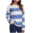 thumbnail image 2 of Dvkptbk Chandails pour Femmes Col Rond Rayé Chandail Récréatif Tricoté Manches Longues Hauts Vêtements en Liquidation, 2 of 9