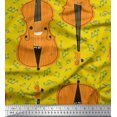 thumbnail image 1 of Soimoi Yellow Silk Fabric Notes & Violin Musical Instrument Print Fabric by the Yard 42 Inch Wide, 1 of 3