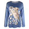 thumbnail image 4 of IROINID Vêtements d'Hiver pour Femmes Chandail à Capuche Col Rond Imprimé Chat Manches Longues T-Shirt, Bleu, 4 of 4