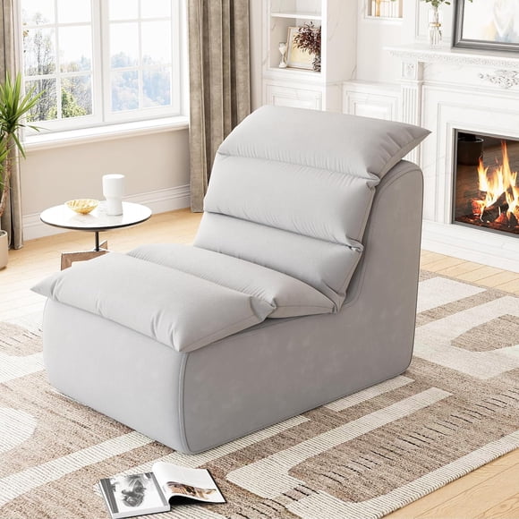 Bean Bag Chair for Adults - Lazy Floor Sofa with High-Resilience Foam Non-Slip Base Ergonomic Support Gray