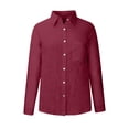 thumbnail image 3 of Chemise à Manches Longues Femme Chemise Unie pour Femmes Blouse Ample à Col en V Tunique Décontractée de Travail à Manches Longues avec Poche Robe à Manches Longues Femme Hauts à Col en V pour Femmes, 3 of 5