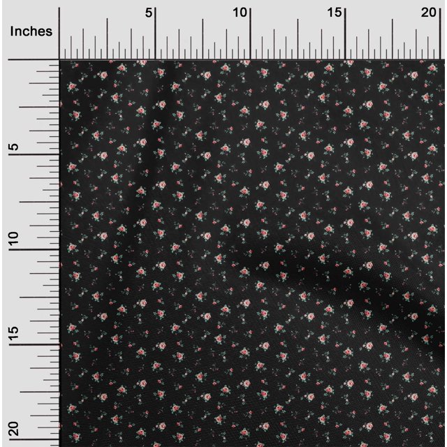 oneOone Tissu Popeline de Coton Feuilles & Roses Imprimés de Tissu au Mètre 42 Pouces de Large