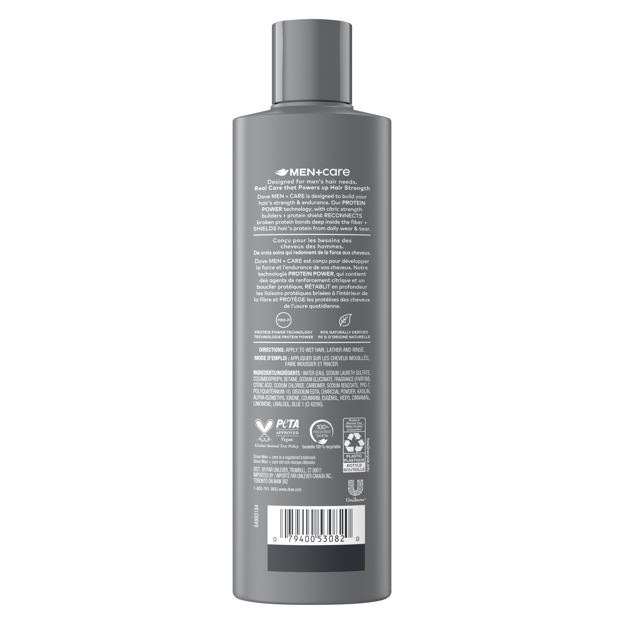 Dove Men+Care Shampooing Charbon + Argile Purifie en Profondeur, 355 ml
