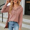 thumbnail image 4 of Yuyuzo Womens Fall Sweatshirts Drawstring V Neck Buttons Long Sleeve Textured Knit Pullover Tops, 4 of 7