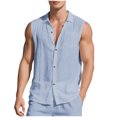 thumbnail image 3 of Yuyuzo Tank Tops Men Sleeveless Cotton Linen Button down Shirts Summer Casual Beach Vacation Muscle Plain Vestss, 3 of 7