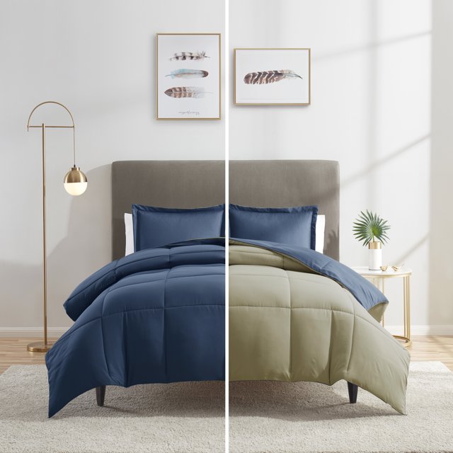 Nestl Reversible Comforter Set, Twin/Twin XL Comforter Set, Navy/Sage