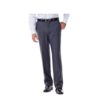 Haggar Men's Eclo Stria Expandable-Waist Plain-Front Dress Pant Med Grey 44x32
