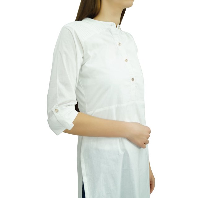 Phagun Kurti Tunique Unie en Coton Col Mandarin Kurta Blouse Ethnique Décontractée