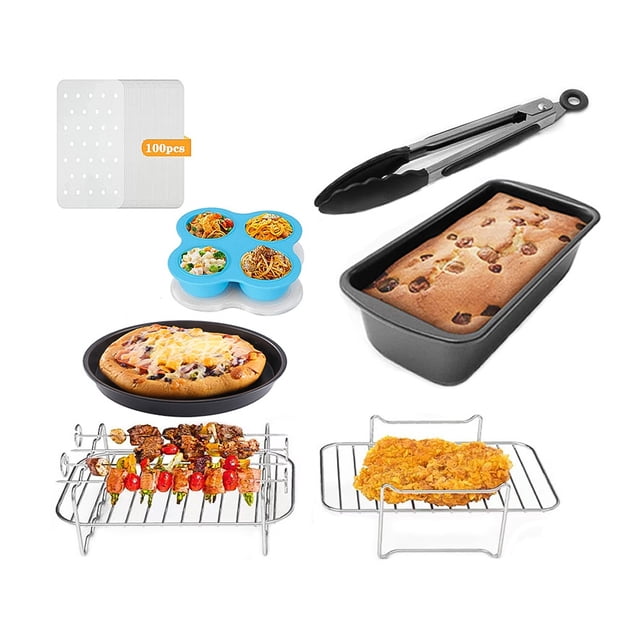PCS Non-Stick 8 Inch Air Fryer Accessories Set Cake Baking Barrel Pizza Cupcake Pans Skewer Toast Racks Liners Replacement for Ninja Foodi DualZone DZ201/401 Dual Basket Air Fryer