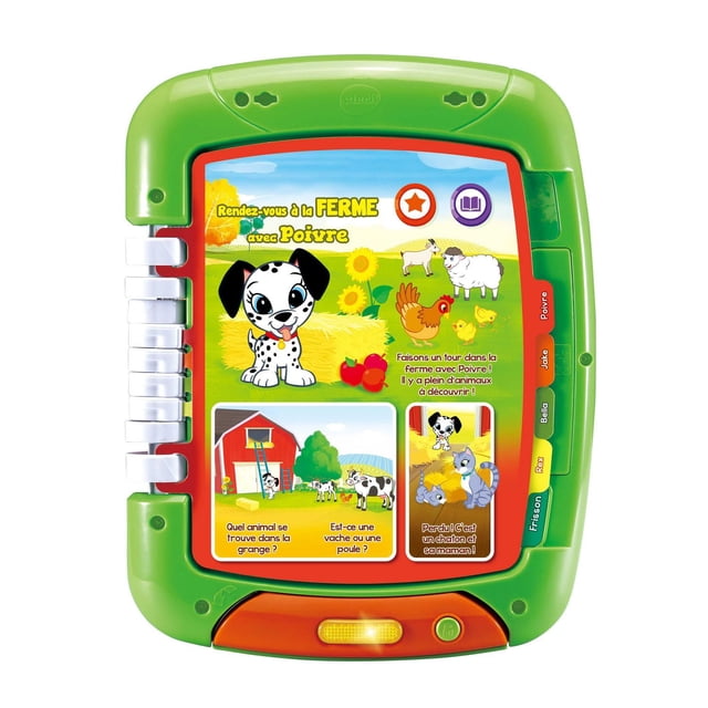 LeapFrog Tablette Tactile et Éducative 2-en-1TM - Version Française, Tablette d'Imitation Sans Écran à Deux Côtés, Vue Frontale avec Poignée de Commande à Torsion et à Retournement; Côté portrait d'Histoire avec Chiots Compagnons de Compagnie et Côté d'Activité Paysage; six pages Recto Verso avec 14+ Zones d'Apprentissage Tactiles par page Qui Enseignent les Formes, les Chiffres, les Animaux, les Émotions et les concepts Scientifiques Précoces. Conçue pour 2+; Compartiment