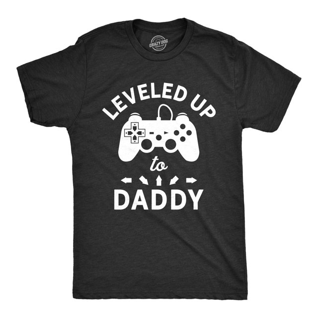 Mens Leveled Up to Daddy T Shirt Funny Video Game Fathers Day Tee (Heather Black) - S