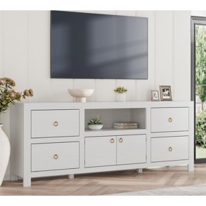 BeesClover Ferme TV Pour Tv jusqu'à 80 Inches, Long Entertainment Center avec 6 Tiroirs de stockage & Plateau ouvert, Consoles de télévision Stands pour salon, Chambre