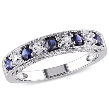 Miabella Created Blue and Created White Sapphire Anniversary Band in Sterling Silver