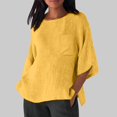 thumbnail image 2 of Hauts pour Femmes Élégants avec Manches 3/4 et Col Rond en Chemises Unies Confortables pour Femmes Jaune P, 2 of 4