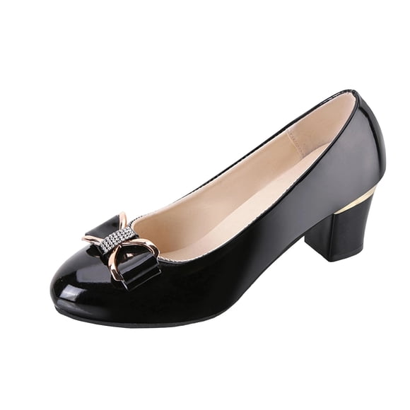Women's Casual Shoes, Mid Heel Pumps with Chunky Heel for Work, Slip on Round Toe Comfortable Shoes for Women, Wide Width Available, All Day Wear for Office and Leisure