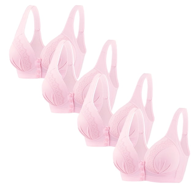 Timegard 4pc Bras for Women Front Closure Button High Support Ruched Breathable Comfort Everyday Bras