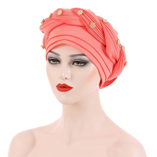 Harpily Fashion Women Beading Braid Hat Muslim Ruffle Cancer Wrap Cap Sleep Caps Satin Lined Hair Bonnets