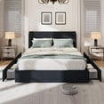 thumbnail image 3 of BeesClover Bed Frame with Tufted Wingback Headboard, Platform Corduroy Upholstered Bed Frame with 4 Storage Drawers and Wooden Slats Support, No Box Spring Needed, 3 of 8