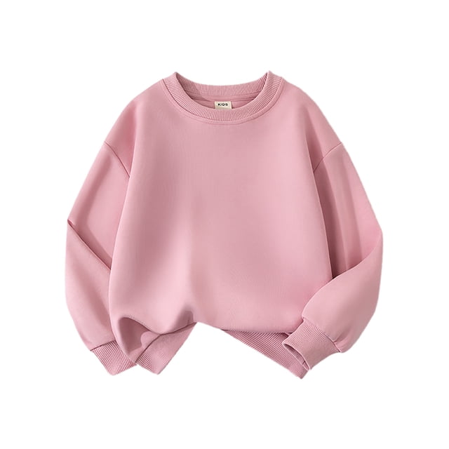 PMVFHDE Clearance Girls Long Sleeve Sweatshirt Casual Crew Neck Ribbed Tops Loose Fit Pullover,Pink,12-13 Years