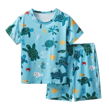 Hiiyo Pyjama pour Bébé Garçon à Imprimé Tortue, Haut à Manches Courtes, Short, Tenue de Nuit pour Enfants, Vêtement d'Intérieur