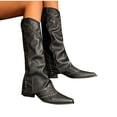 thumbnail image 2 of LOVZFMLL Cowboy Boots for Women Mid Calf Stovepipe Boots Pointy Toe Slip Resistant Low Block Heel Western Style Fall Boots, 2 of 5