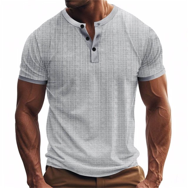 BEFOKA Mens Summer Short Sleeve Tops,Summer Tops Clearance,Man Leisure Button Solid Color Ventilation Short Sleeve Round Neck Top