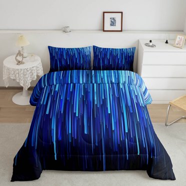 Meteors Bedding Sets Fantastic Blue Glittering Star Decor Toddler Comforter Set for Boys Girls Kids Ombre Blue Bedding Comforter Sets 3D Abstract Geometric Down Comforter Blue Night Meteor Duvet Set