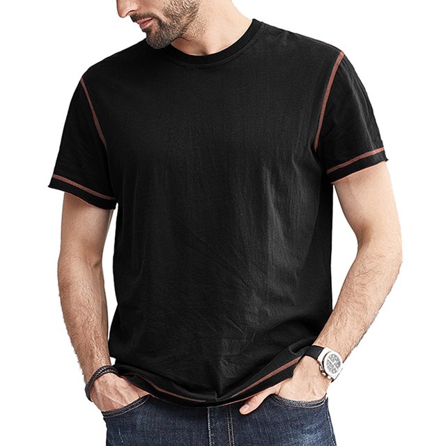 Besolor Summer Shirts for Men Round Neck Short Sleeve Basic Tops Casual Solid Color Sport Blouse Tees
