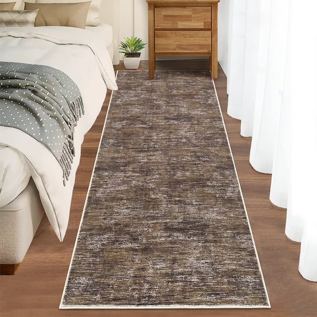 Garvee 2'x6' Modern Abstract Runner Rugs Washable Rug, Non Slip Low Pile Stain-Resistant Rug Contemporary Neutral Carpet for Hallway Bedroom Kitchen, Brown