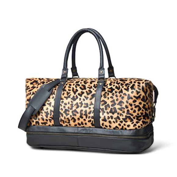 Leopard Design Weekender Travel Duffle in Natural Cow Fur and Genuine Leather