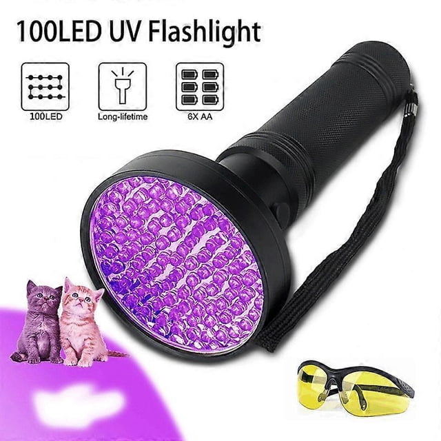 100 LED Ultraviolet 395NM Black Light UV Flashlight, Pet Urine Detector Fake Banknote UV Lamp, Spot Detector for Dogs, Cats