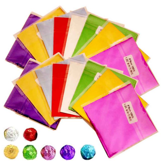 VONKY 100pcs Square Aluminum Foil Wrappers Colorful Package for Sweets Candy Chocolate Lollipops