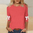 thumbnail image 2 of Lcziwo 3/4 T-Shirt de Noël à Manches pour Femmes, Mode Décontractée Automne Printemps 2025, Hauts à Col Rond, Blouse des Fêtes de Noël, Joli Nœud sur Imprimé, Hauts Rouge Melon D\'eau, TG, 2 of 5