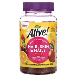 Nature's Way, Alive! Cheveux, peau & Les ongles avec le collagène & Biotine, fraise, 60 Gummies