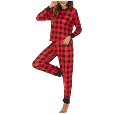 RKSTN Pajamas for Women Set Fashion Christmas Plaid Printed Long Sleeve Tops with Pants Comfortable Two Piece Pajama Set