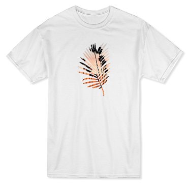 T-shirt Blanc pour Homme à Motif de Coucher de Soleil avec Branche de Palmier