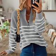 thumbnail image 1 of VgaVtl Long Sleeve Womens Sweaters Pullover Womens Sweaters Fall Loose Zip up Gray Striped Knit Sweaters, 1 of 5