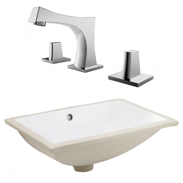 20.75-in. W CSA Rectangle Bathroom Undermount Sink Set In White - Chrome Hardware AI-23092