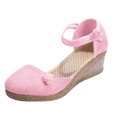 thumbnail image 1 of Kcodviy Femmes Dames Sandales Rétro en Lin à Plateforme Femmes Sandales Compensées en Toile Bout Rond Sandales à Strass pour Femmes Sandales Décontractées Chaussures Simples, 1 of 8