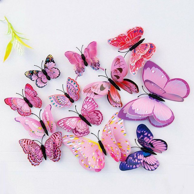 Bgsha 3D Sticker Mural 12pcs Papillon PVC pour la Chambre des Enfants Couleurs en Option