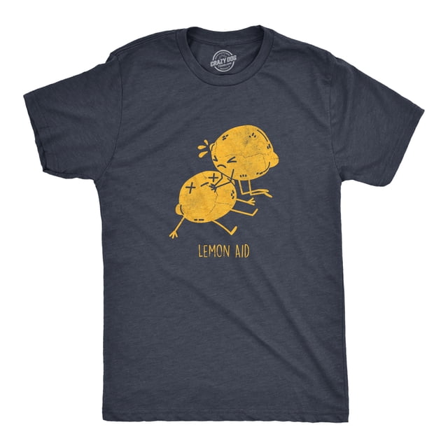 Mens Lemon Aid T Shirt Funny First Aid Lemons CPR Joke Tee for Guys (Heather Navy - LEMON) - S